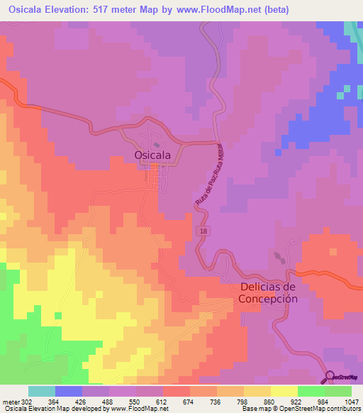 Osicala,El Salvador Elevation Map