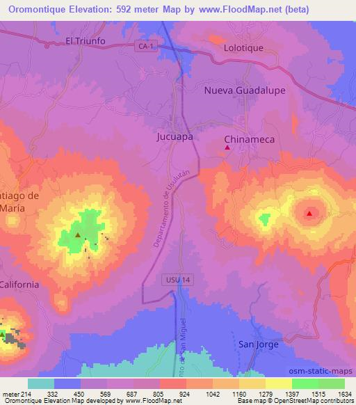 Oromontique,El Salvador Elevation Map