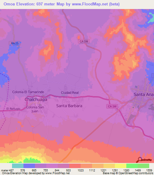 Omoa,El Salvador Elevation Map