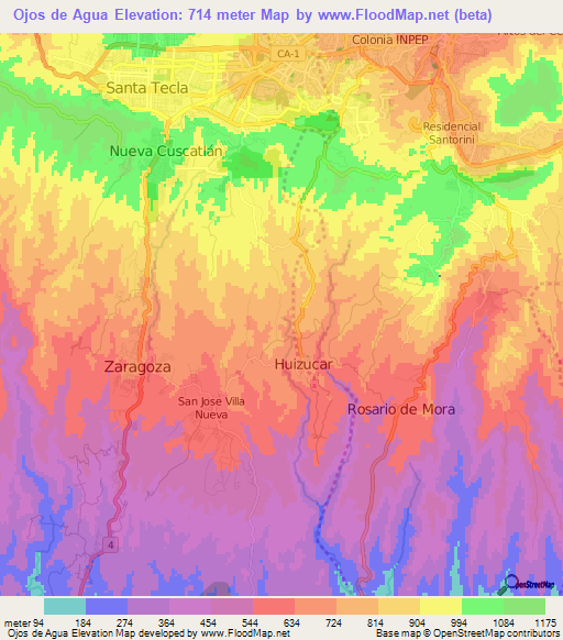 Ojos de Agua,El Salvador Elevation Map
