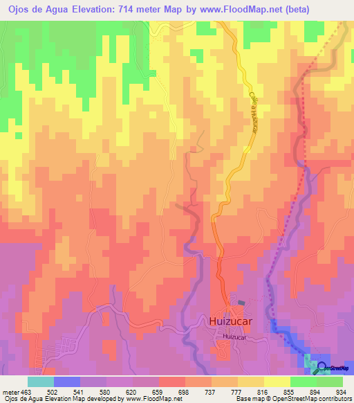 Ojos de Agua,El Salvador Elevation Map