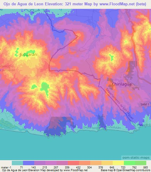 Ojo de Agua de Leon,El Salvador Elevation Map