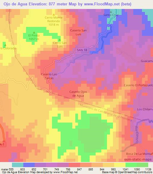 Ojo de Agua,El Salvador Elevation Map