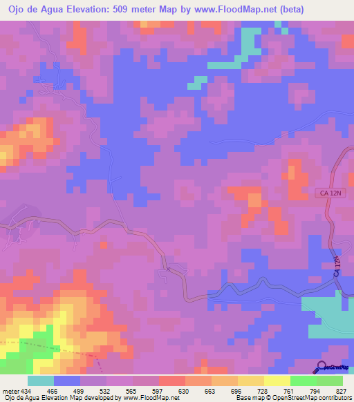 Ojo de Agua,El Salvador Elevation Map
