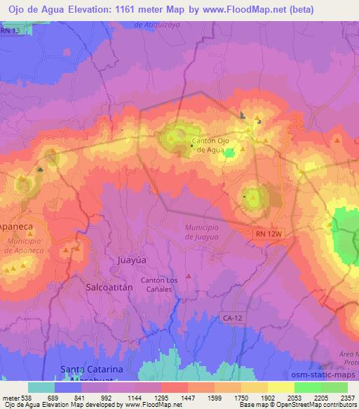 Ojo de Agua,El Salvador Elevation Map