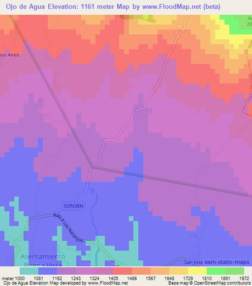 Ojo de Agua,El Salvador Elevation Map