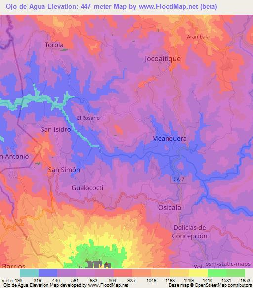 Ojo de Agua,El Salvador Elevation Map