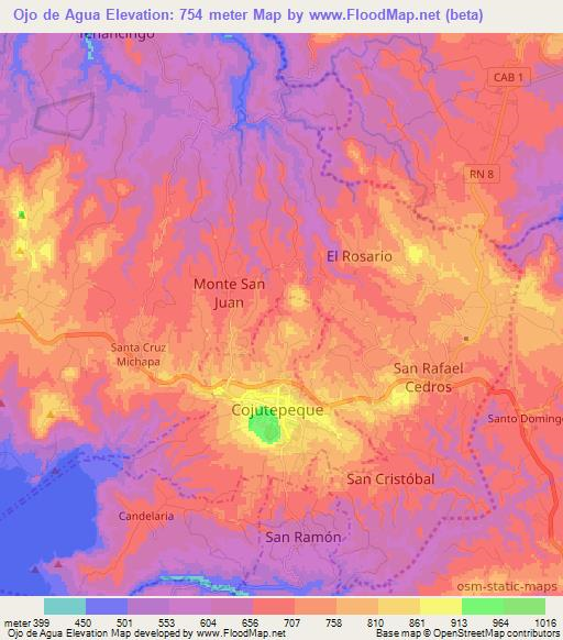 Ojo de Agua,El Salvador Elevation Map