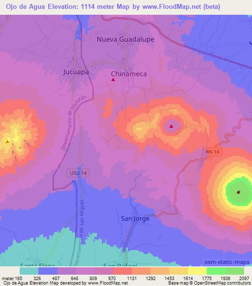 Ojo de Agua,El Salvador Elevation Map