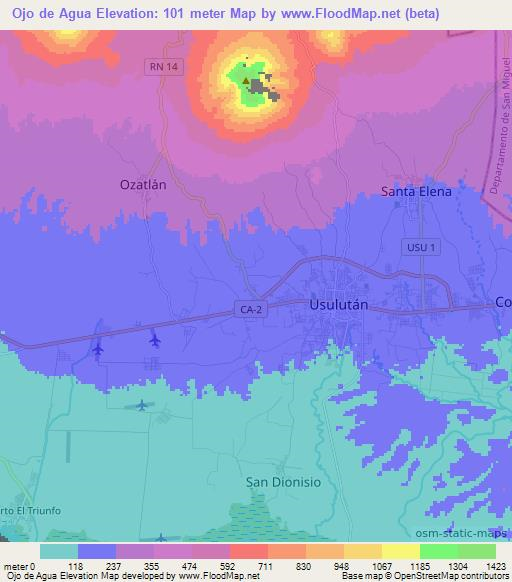 Ojo de Agua,El Salvador Elevation Map
