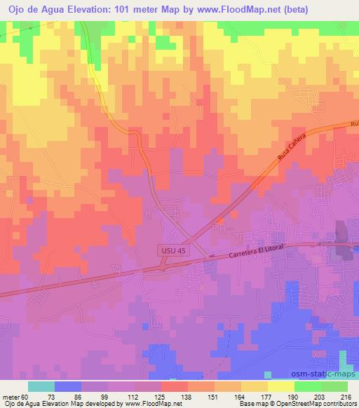 Ojo de Agua,El Salvador Elevation Map