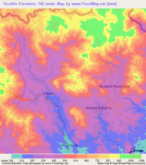 Ocotillo,El Salvador Elevation Map