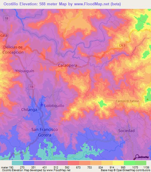Ocotillo,El Salvador Elevation Map