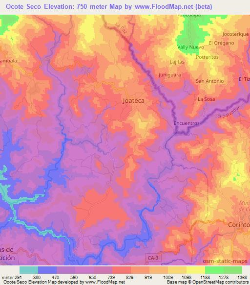 Ocote Seco,El Salvador Elevation Map