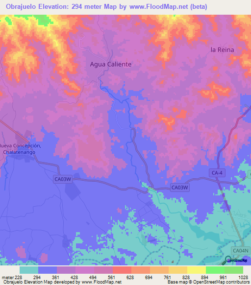 Obrajuelo,El Salvador Elevation Map
