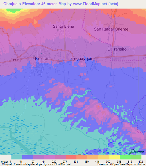 Obrajuelo,El Salvador Elevation Map