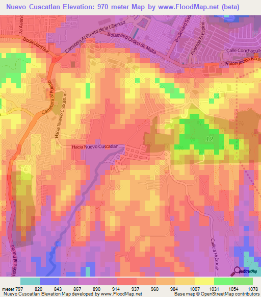 Nuevo Cuscatlan,El Salvador Elevation Map