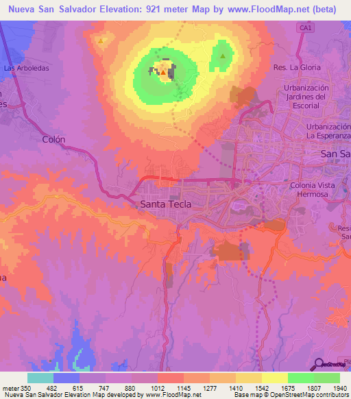Nueva San Salvador,El Salvador Elevation Map