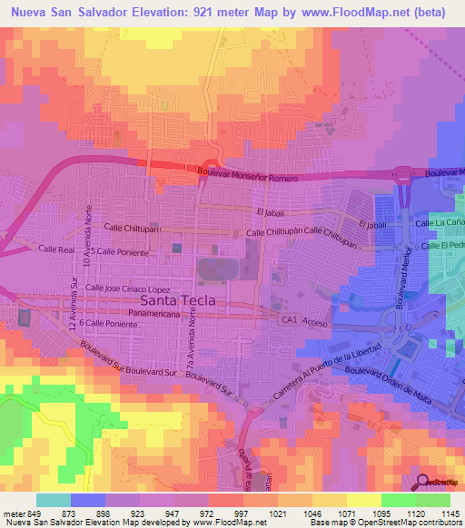 Nueva San Salvador,El Salvador Elevation Map