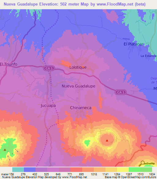 Nueva Guadalupe,El Salvador Elevation Map