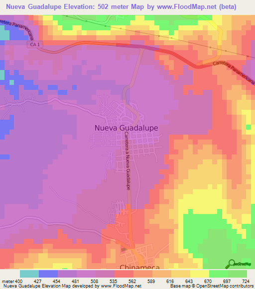 Nueva Guadalupe,El Salvador Elevation Map