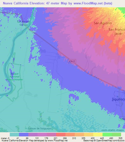 Nueva California,El Salvador Elevation Map