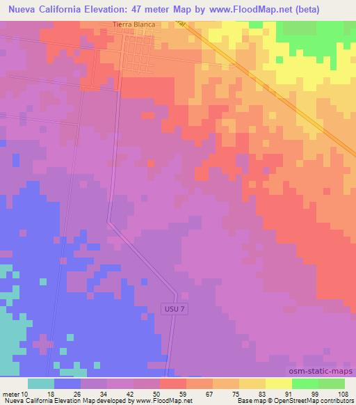 Nueva California,El Salvador Elevation Map