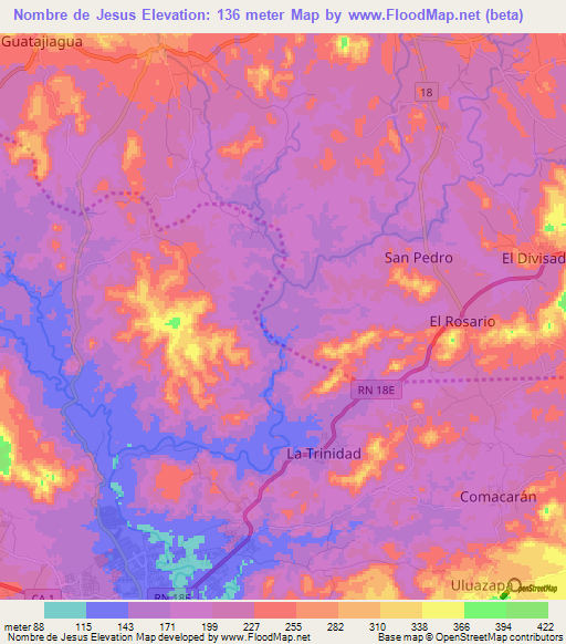 Nombre de Jesus,El Salvador Elevation Map