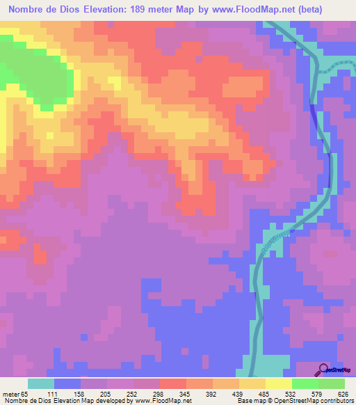 Nombre de Dios,El Salvador Elevation Map