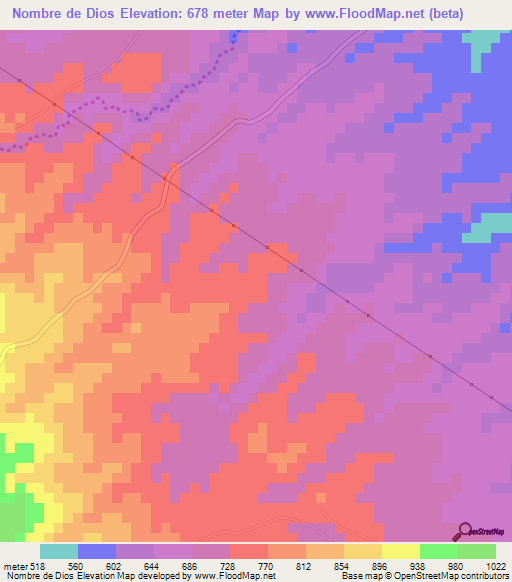 Nombre de Dios,El Salvador Elevation Map