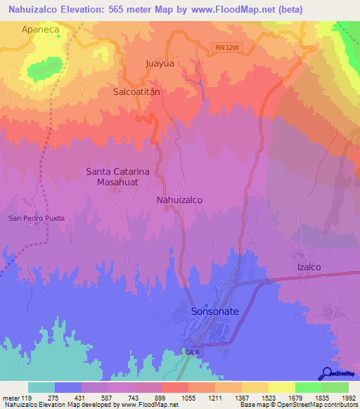 Nahuizalco,El Salvador Elevation Map
