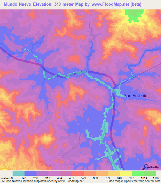 Mundo Nuevo,El Salvador Elevation Map