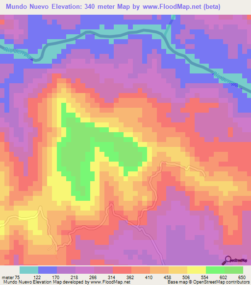 Mundo Nuevo,El Salvador Elevation Map
