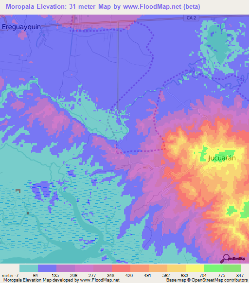 Moropala,El Salvador Elevation Map