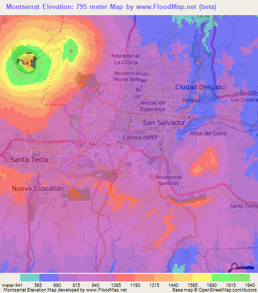 Montserrat,El Salvador Elevation Map