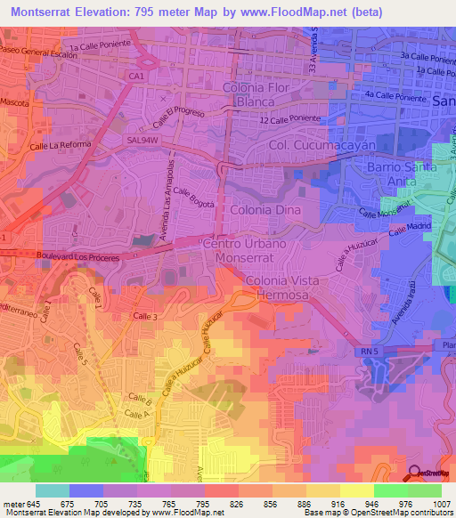 Montserrat,El Salvador Elevation Map