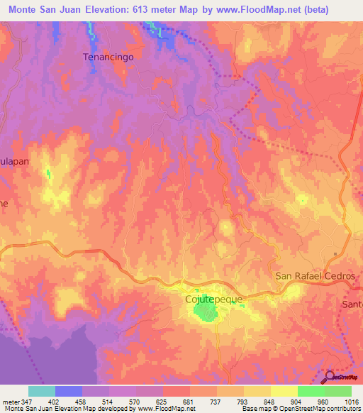 Monte San Juan,El Salvador Elevation Map
