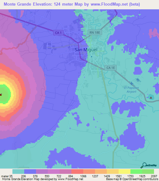 Monte Grande,El Salvador Elevation Map