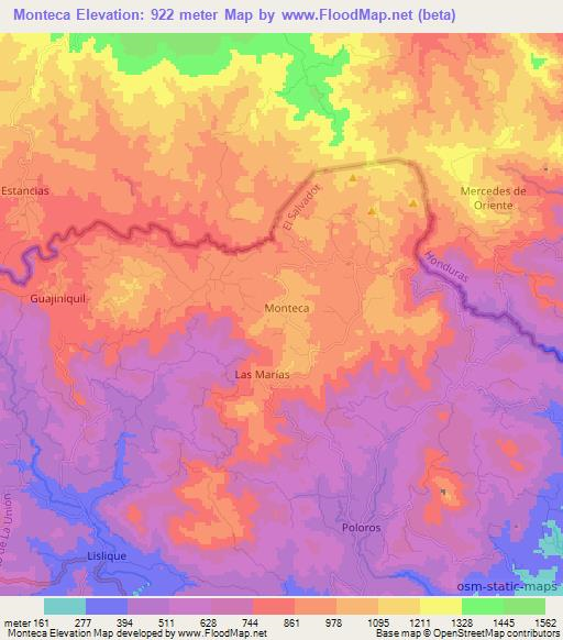 Monteca,El Salvador Elevation Map