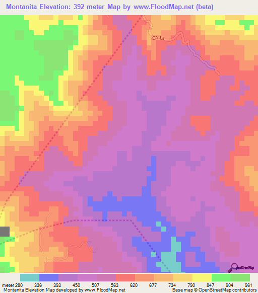 Montanita,El Salvador Elevation Map