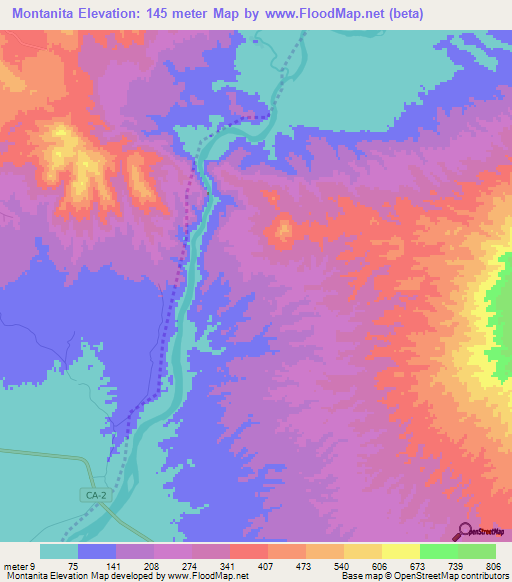 Montanita,El Salvador Elevation Map