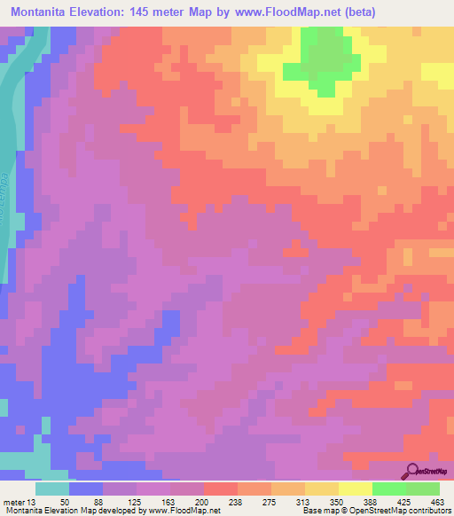 Montanita,El Salvador Elevation Map