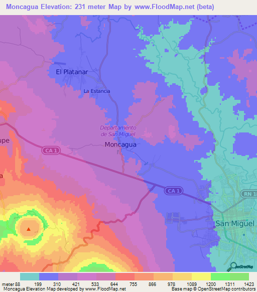 Moncagua,El Salvador Elevation Map