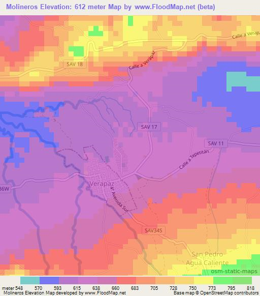 Molineros,El Salvador Elevation Map