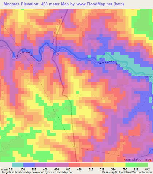 Mogotes,El Salvador Elevation Map