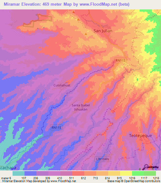Miramar,El Salvador Elevation Map
