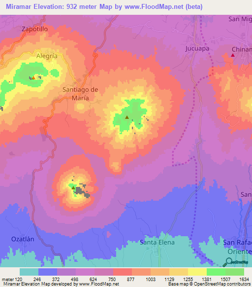 Miramar,El Salvador Elevation Map