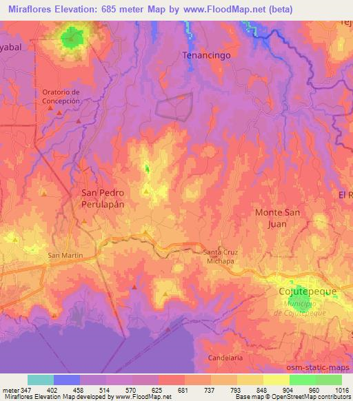 Miraflores,El Salvador Elevation Map