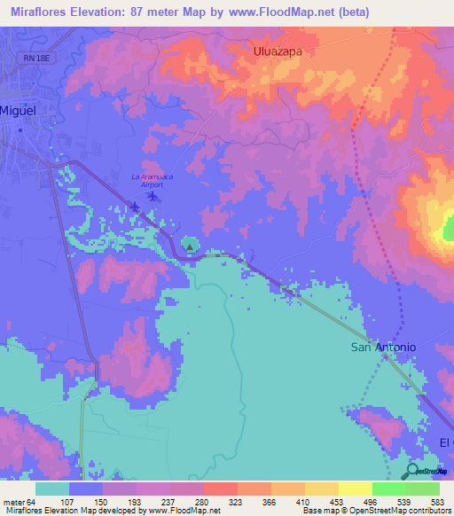 Miraflores,El Salvador Elevation Map