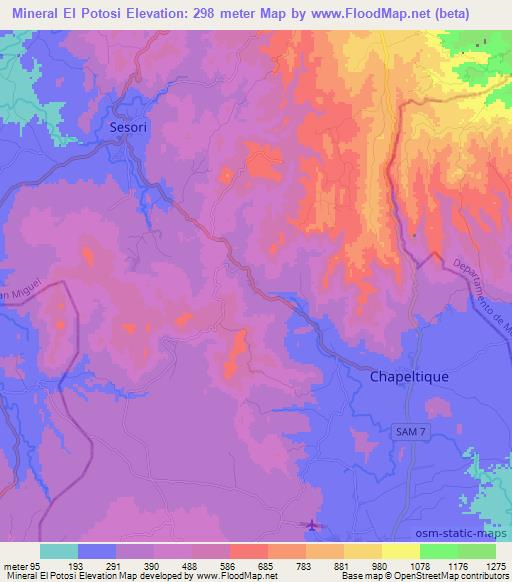 Mineral El Potosi,El Salvador Elevation Map